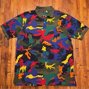 Polo Ralph Lauren Polo Shirt Mens 2XLT  Multicolor Camo Polo Pony Allover Print